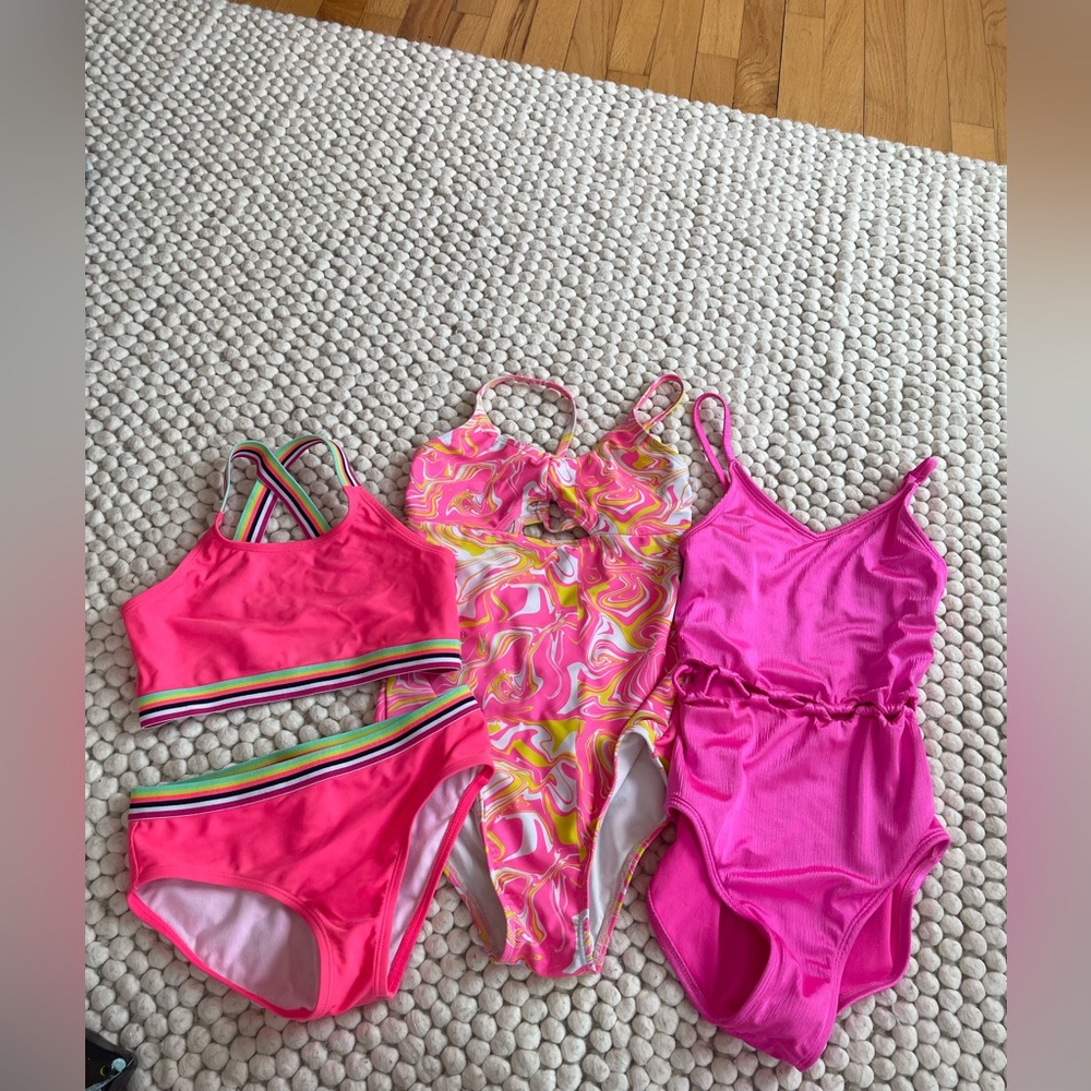 Vibrant Pink and Yellow Kids One Piece Swimsuit Set